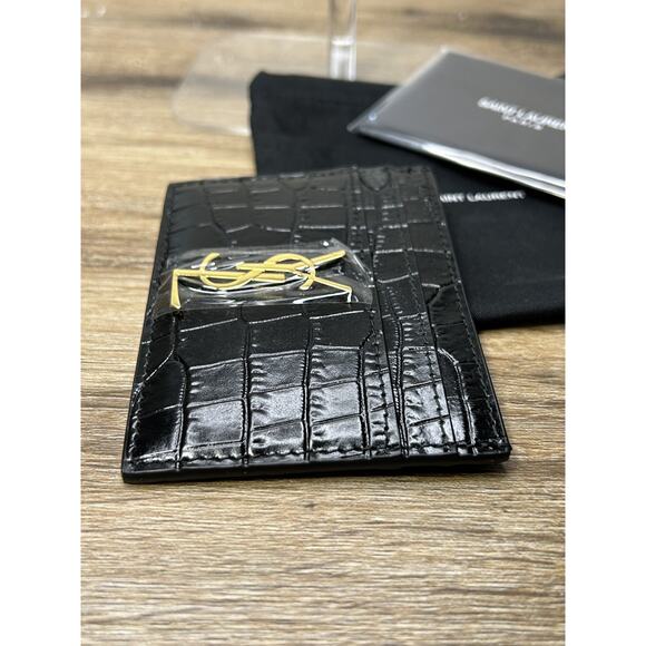 Saint Laurent Crocodile Embossed Black Card Holder - Picture 8 of 8